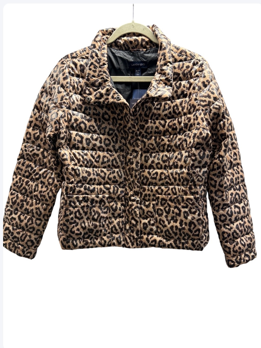 Lands' End NWT Leopard Print Down Filed Lightweight Packable Puffer Jacket